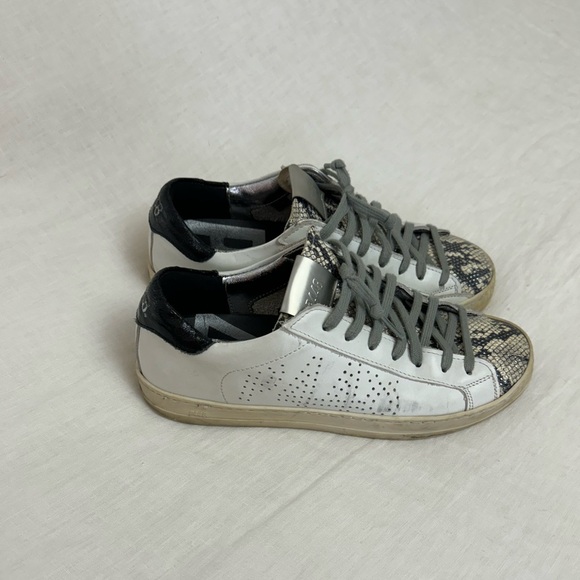 P448 John Python-Print Leather Low Top Sneakers Size 37 US 7 Classic Designer - Picture 11 of 16